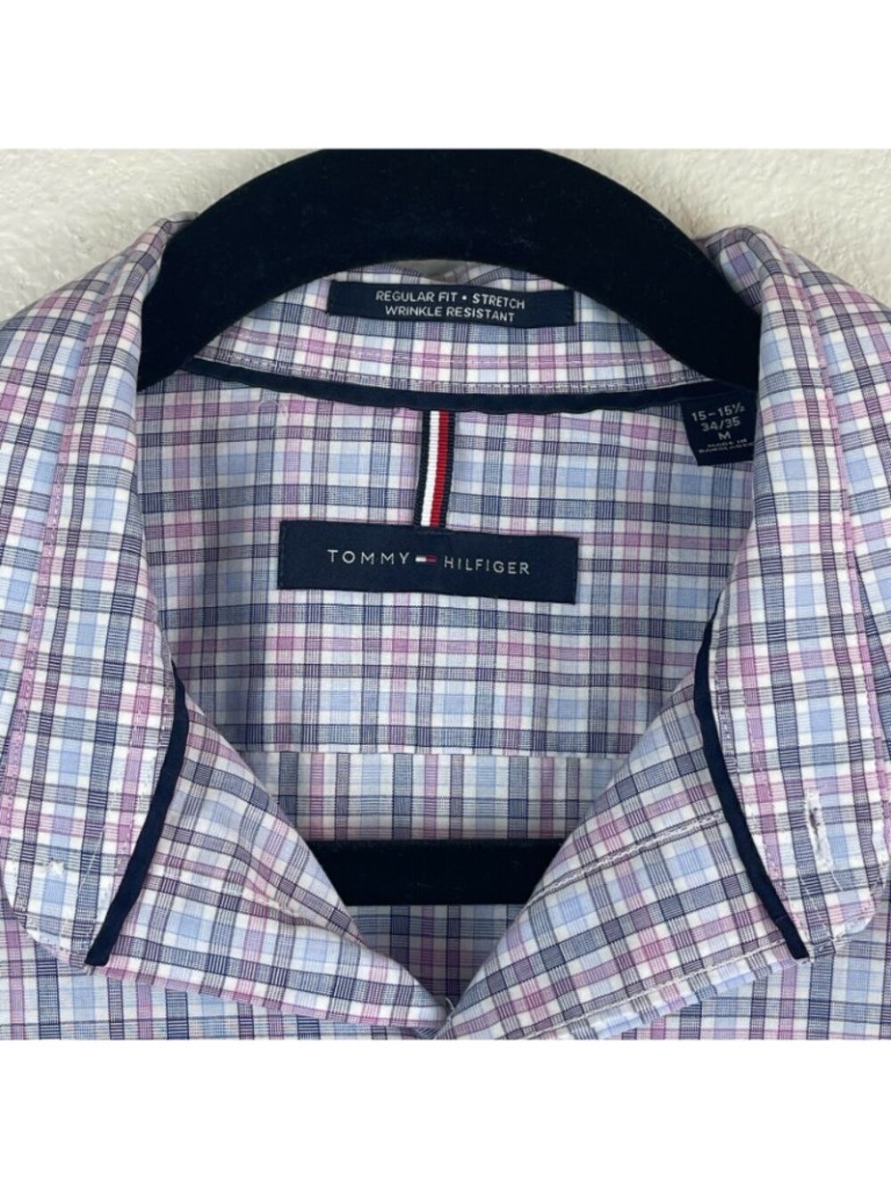 Tommy Hilfiger Dress Shirt Mens M 15-15.5 Plaid Button Front Long Sleeve Blue - Picture 8 of 8